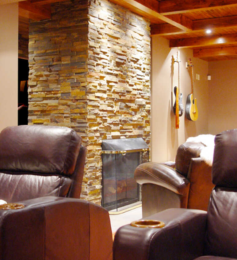 An earth color for a stone fireplace creates a warm ambiance