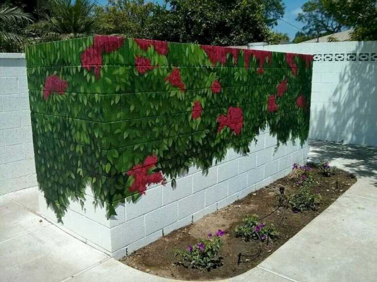 Flower wall painting for cinder blocks to get an enhanced garden