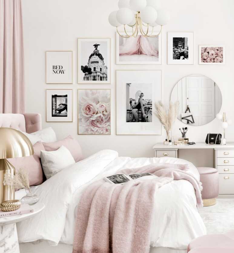 Getting creative with a pink and white gallery wall for your bedroom